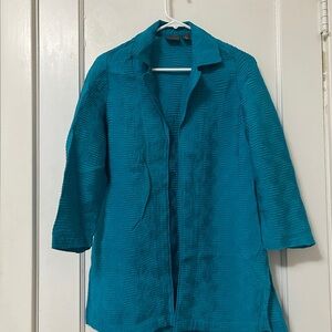 Travelers Collection by Chico's Teal Textured Longline Jacket - Size Large